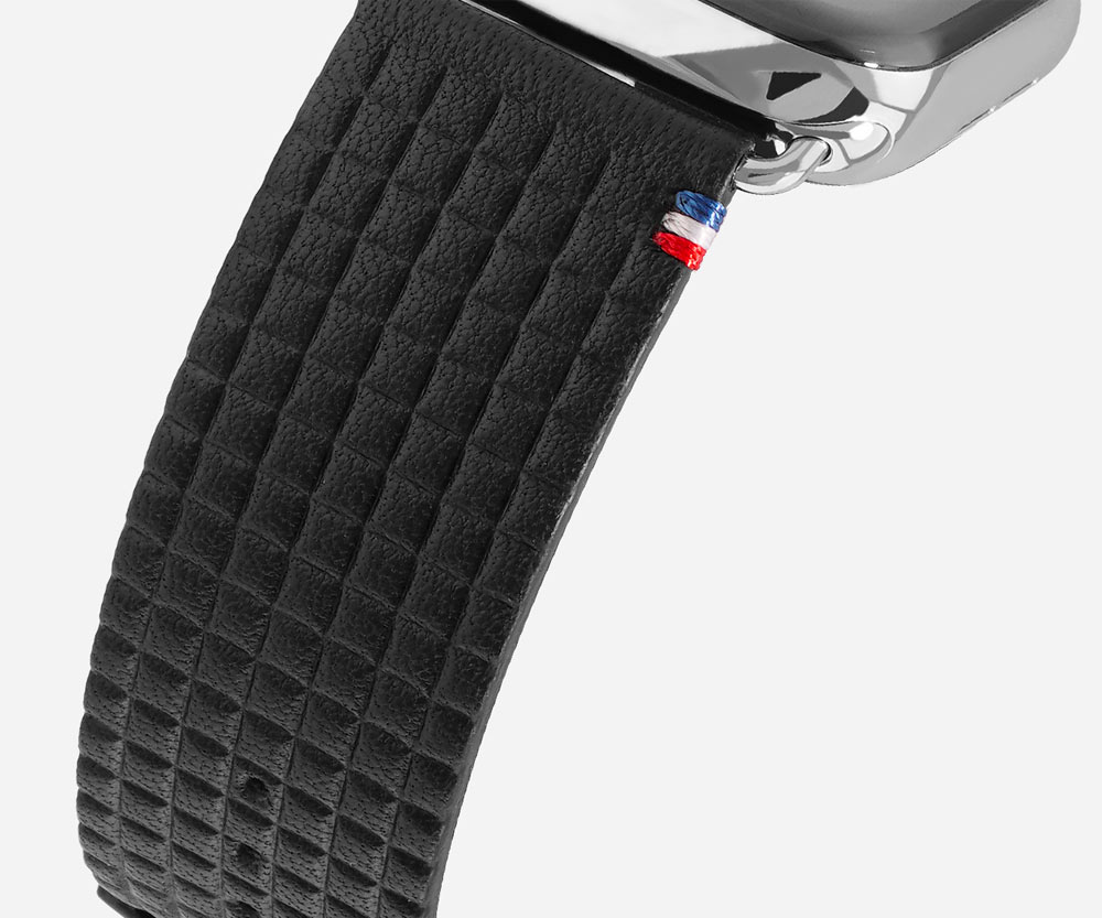 Drapeau français cousu sur bracelet cuir Apple Watch